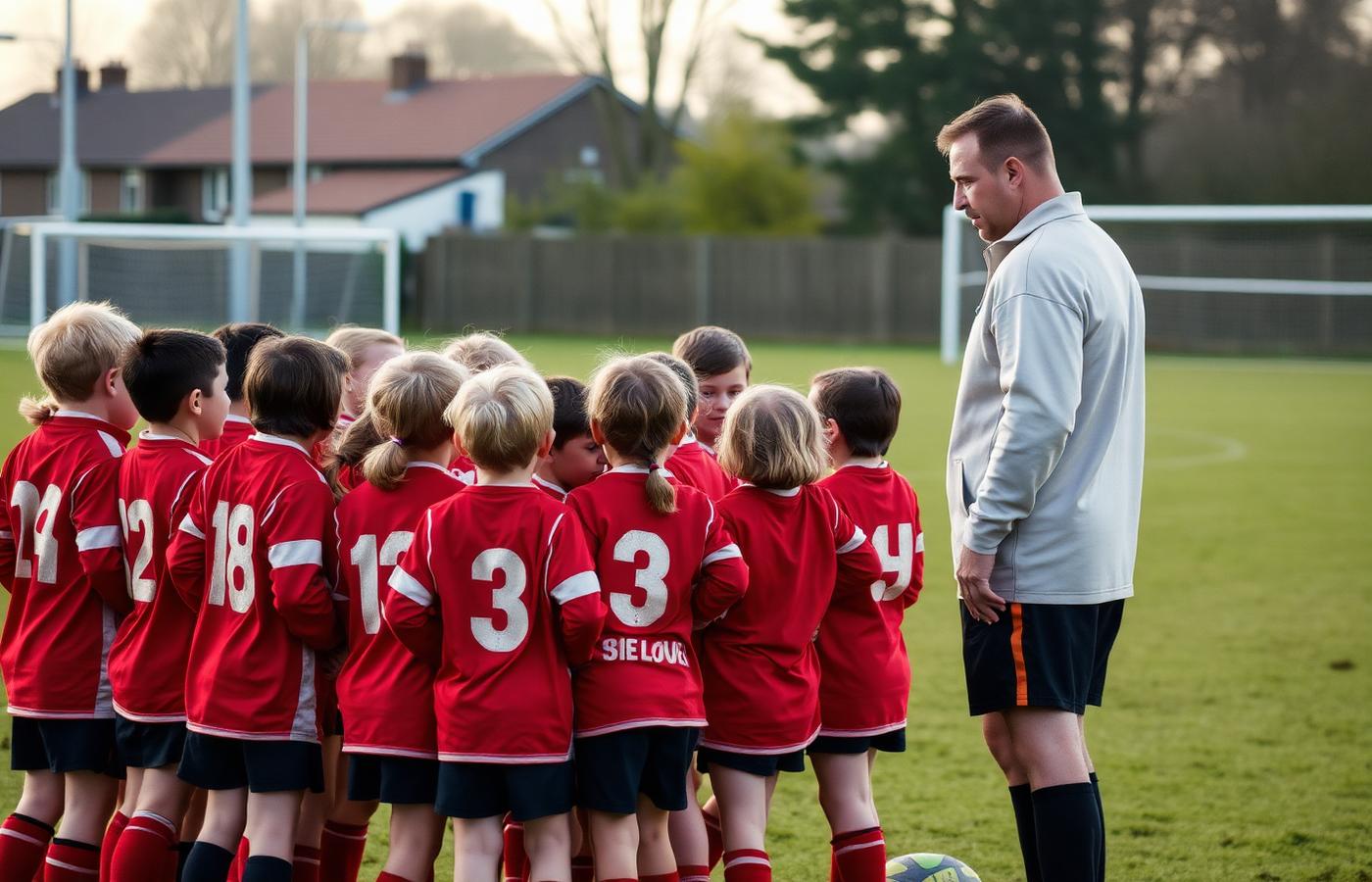 Junior rugby league players huddled with their coach